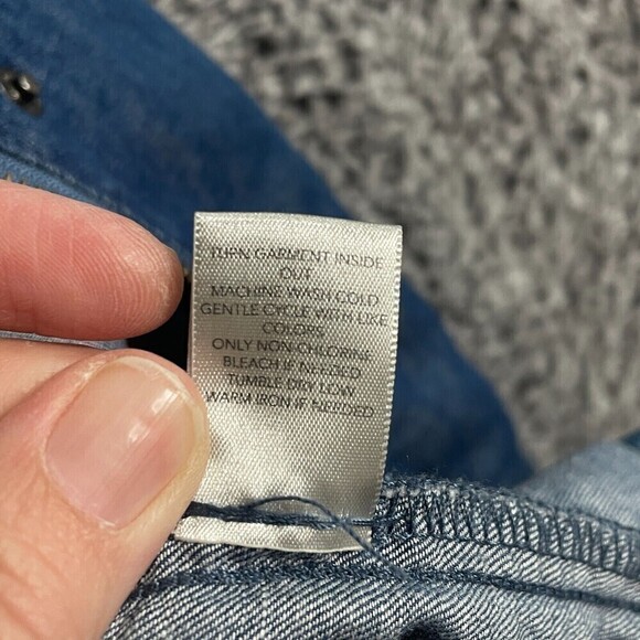 Cj Banks Plus X Chambray Chore Vest Pockets Zip Snap Blue Linen Blend Utility - Picture 7 of 9